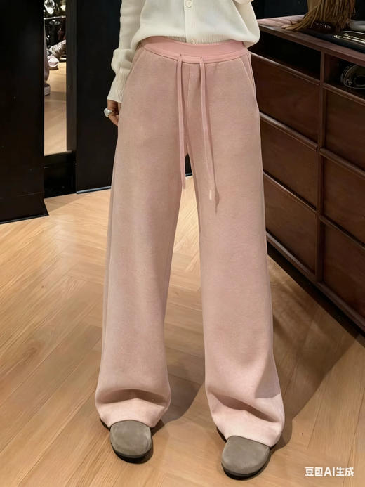 新款设计感松紧腰抽绳加厚加绒直筒休闲裤 商品图4