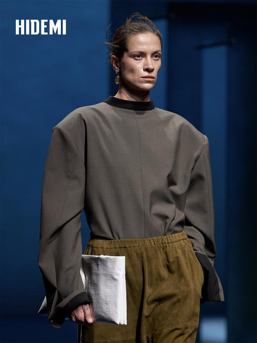 HIDEMI 进口甄选天丝羊毛拼接领v领无领宽肩廓形极简设计感男朋友时髦西装 商品图3