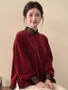 2025秋冬新款中式国风绝美宽松显瘦休闲红色蕾丝花边立领上衣 商品缩略图1