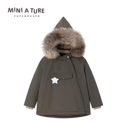 丹麦MINI A TURE童装25冬新男女小童防水保暖毛领精灵帽夹克外套 商品图1