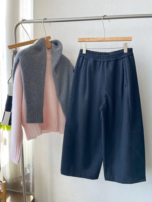 【自由自在】噢蜜ooomeooo松紧腰毛呢九分宽腿时髦裤 商品图10