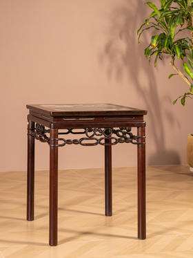 清代 红木镶云石绳纹圆包圆文房桌