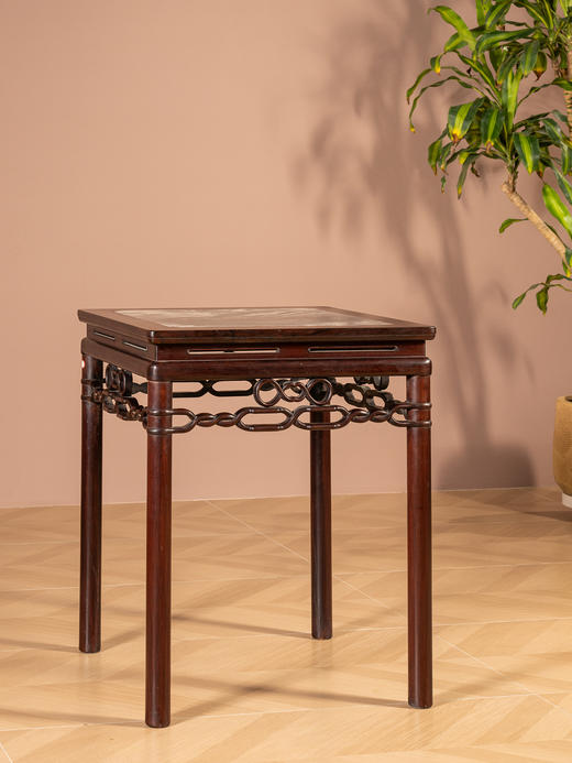 清代 红木镶云石绳纹圆包圆文房桌 商品图0