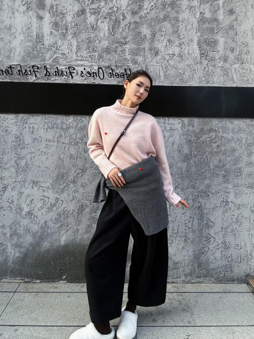 【自由自在】噢蜜ooomeooo松紧腰毛呢九分宽腿时髦裤 商品图5