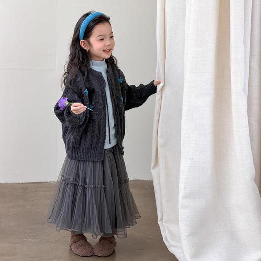 艾摩贝贝女童森系针织开衫儿童立体花饰品上衣手工小花毛衣外套 商品图3
