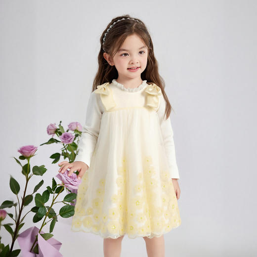 笛莎Deesha 童装女童连衣裙2026春新款蝴蝶结甜美连衣裙 商品图0