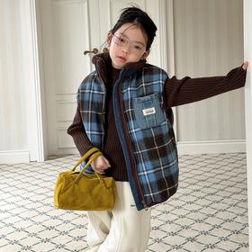 艾摩贝贝2025冬季男女童百搭加厚马甲保暖复古厚实格子坎肩10% 羊毛加持！
