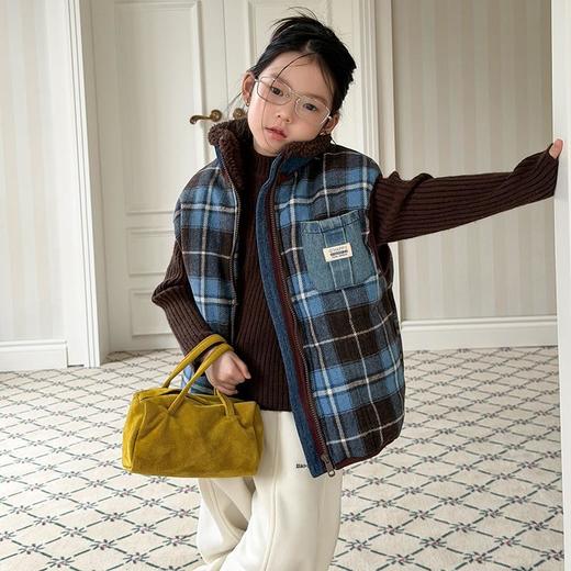 艾摩贝贝2025冬季男女童百搭加厚马甲保暖复古厚实格子坎肩10% 羊毛加持！ 商品图0
