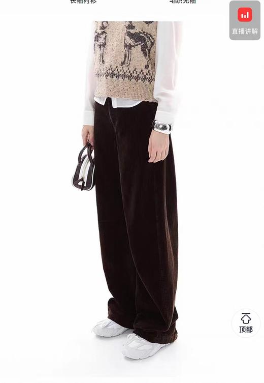 D122117冬季新款复古宽松简约灯芯绒棕色阔腿裤弯刀休闲裤香蕉裤长裤 商品图9
