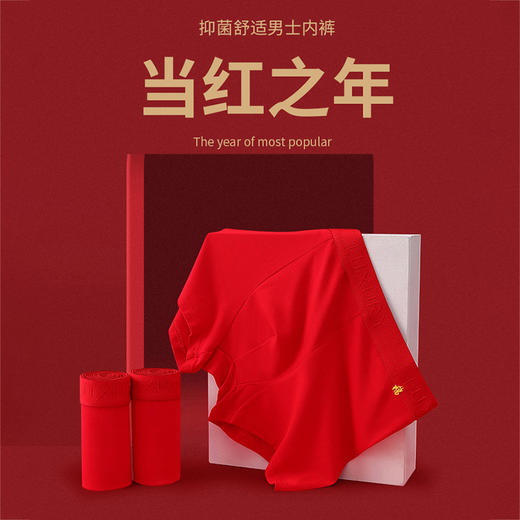 严选 | 草本初色抑菌舒适当红之年男士内裤 新款运动透气四角平角短裤 三条装NQ009 商品图0