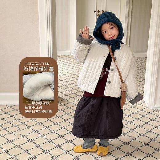 艾摩贝贝女童复古气质绗棉保暖棉衣儿童锁温加绒加厚棉服外套上衣 商品图0