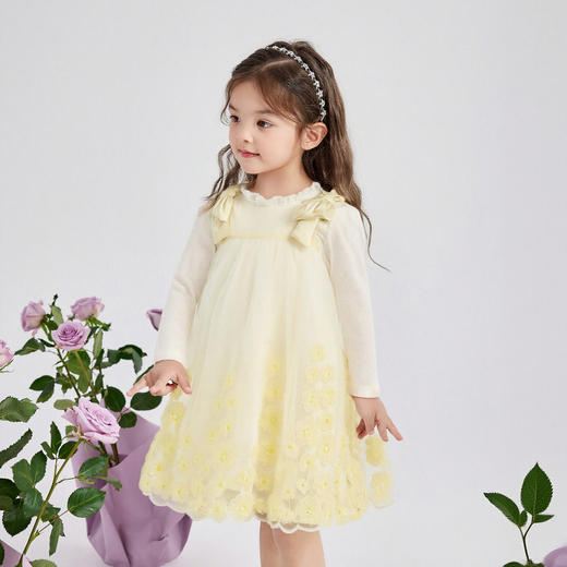 笛莎Deesha 童装女童连衣裙2026春新款蝴蝶结甜美连衣裙 商品图1