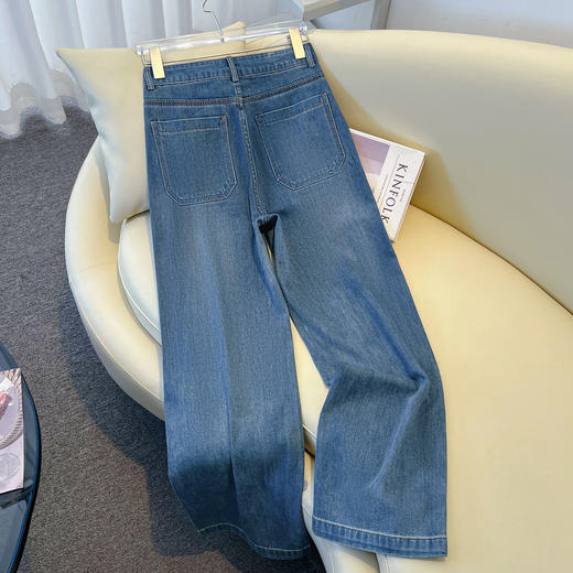 丁摩 丹宁蓝阔腿牛仔裤女秋冬加绒高腰宽松显瘦九分直筒裤5ZF-22029 商品图3