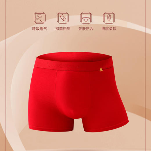 严选 | 草本初色抑菌舒适当红之年男士内裤 新款运动透气四角平角短裤 三条装NQ009 商品图2