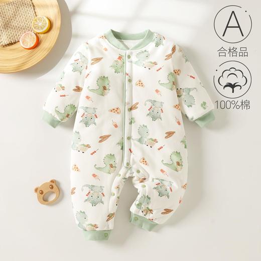 婴儿夹棉连体衣秋冬季女宝宝加棉爬爬服新生儿衣服a类薄棉哈衣 商品图0