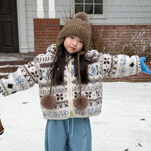 艾摩贝贝节日氛围单品~儿童浪漫费尔岛提花棉服保暖夹棉连帽外套 商品图0