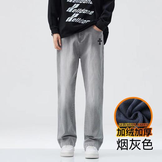 D122106冬季十字架加绒宽松时尚休闲牛仔裤男女同款 商品图3