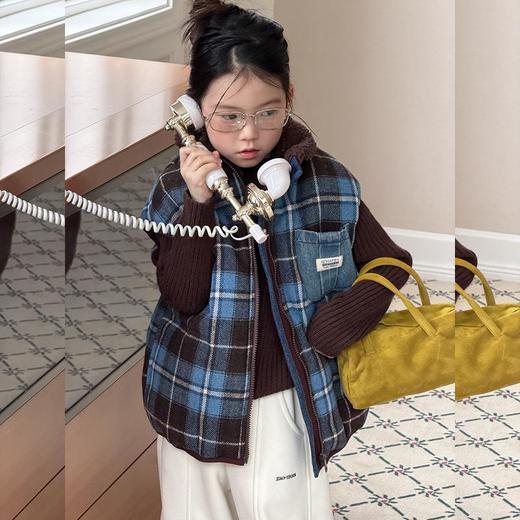 艾摩贝贝2025冬季男女童百搭加厚马甲保暖复古厚实格子坎肩10% 羊毛加持！ 商品图4