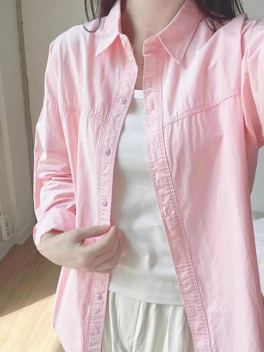 丁摩 100%纯棉【糖果色显白】紫色秋冬季衬衫女中长款休闲显瘦长袖衬衣女外穿5ZF-90180 商品图10