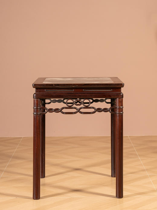 清代 红木镶云石绳纹圆包圆文房桌 商品图1