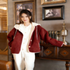 LONGNVFAIR 车厘子红羊羔绒皮毛一体大衣  外层高密度QQ小粒仿羊羔毛，绒朵细密蓬松度拉满，内里鹿皮绒，牢牢锁住热量，可拆卸白帽撞色 商品缩略图11