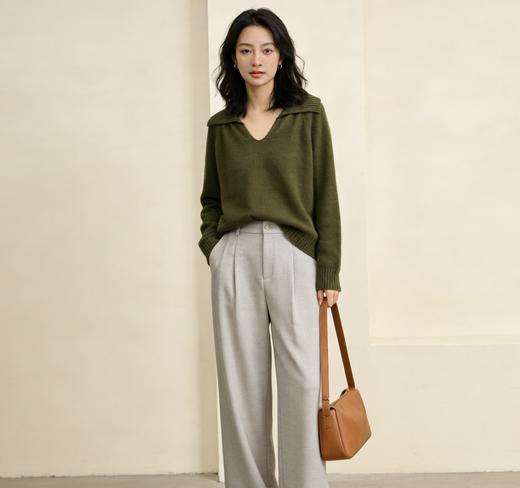 克什米尔绿V领毛衣，Polo领+V字挖空的组合，显高显瘦，温柔又慵懒气质 商品图5
