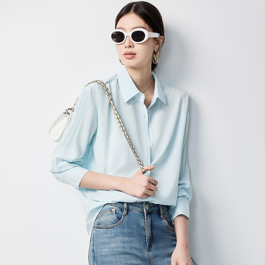 罗蒙女士长袖衬衫简约休闲百搭时尚气质优雅通勤长袖衬衣女 商品图8