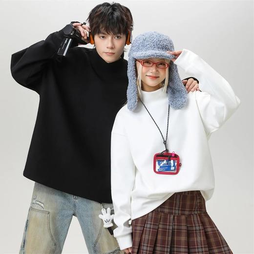 【德绒面料 高弹保暖 外穿内搭】半高领御寒落肩德绒卫衣（APW727） 商品图0