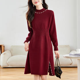 丁摩 收腰连衣裙气度气质高级感开叉毛衣裙9611