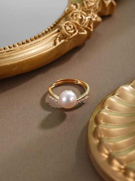 子佩集【曦光莹华】银S925珍珠戒指【HJYJZ004】8mm珠镀金V字2512 商品图3