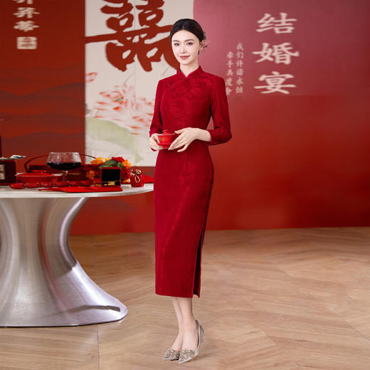 GX2025冬新款旗袍喜婆婆传统大码装婚回娘家宴会酒红蕾丝旗袍敬酒服 商品图3