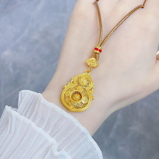 【限时克减150元】足金999.9 #非凡福佑  古法空心镂空花丝珐琅挂绳吊坠人生四美葫芦可转动招财葫芦吊坠（含配件）(AEWGFDZ00098-3),(预售产品下单后不退款不退货不换货不补差价) 商品图3