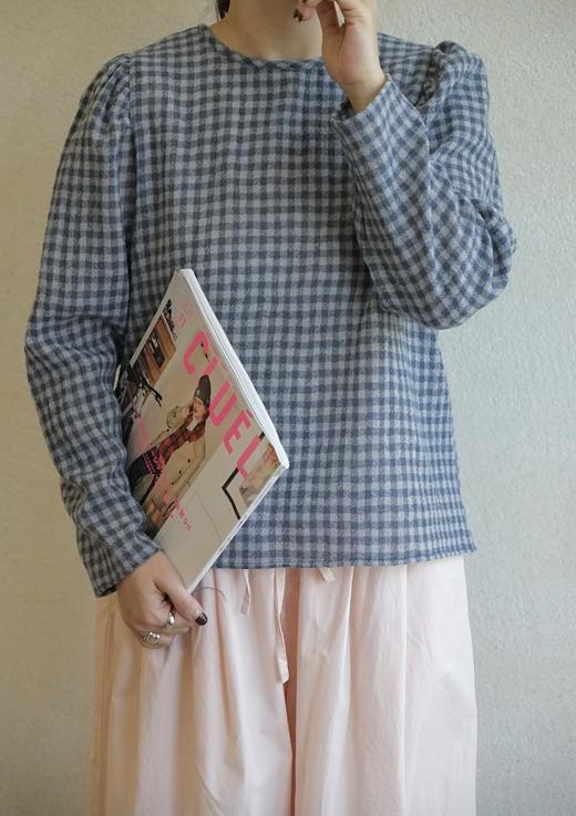 ROBE de PEAU 蓝格纹羊毛薄纱经典款上衣 商品图0