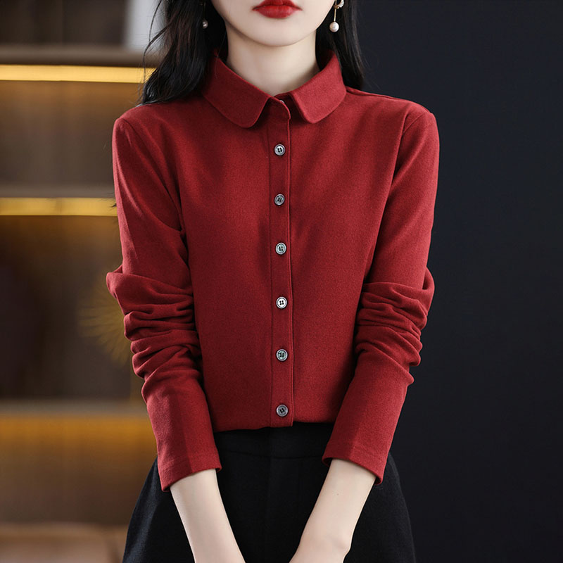 百媚生 加厚双面德绒衬衫女秋冬磨毛上衣ZW8235