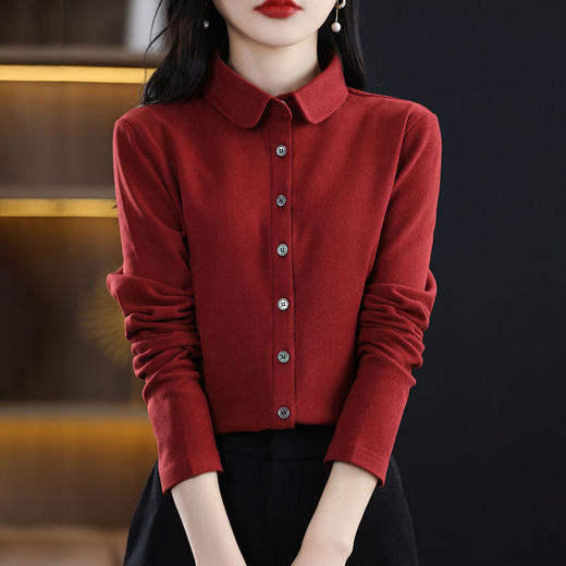 百媚生 加厚双面德绒衬衫女秋冬磨毛上衣ZW8235 商品图0
