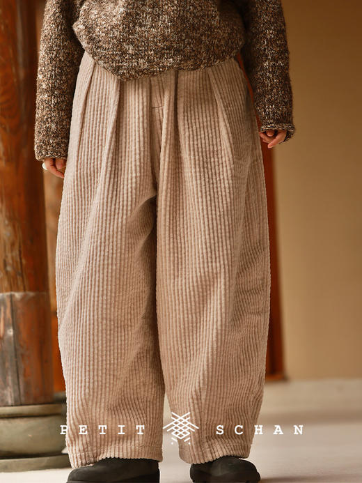 PETIT SCHAN小闪 CLO#1001 Oil Pastel 油画棒 纯棉宽条灯芯绒松紧腰阔腿裤 商品图0