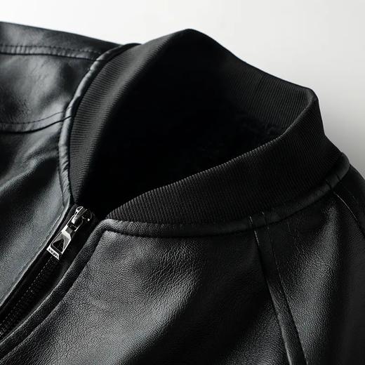 休闲百搭棒球领加绒皮夹克外套男 商品图4