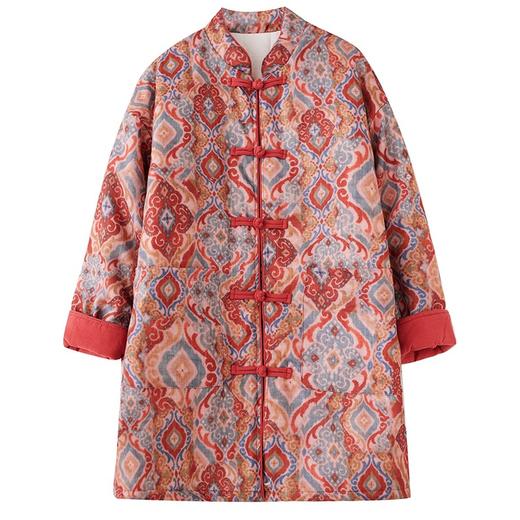 雀说冬装新款棉麻女装复古民族风中长款棉衣中式盘扣宽松大码棉袄ALW9655 商品图4