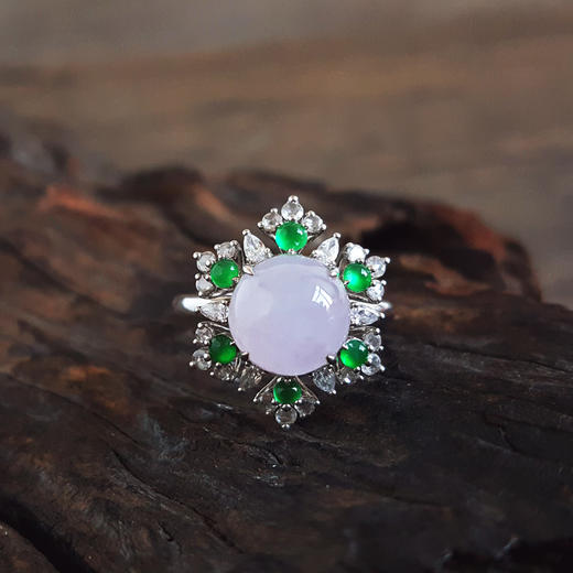 【天然正品】A货翡翠AU750收藏级白金镶钻镶天然细腻浅紫冰种蛋面翡翠吊坠戒指两用款 19.9*16.7*12.1MM（皆取最大值）19号（戒圈可改）201225XY01 商品图5