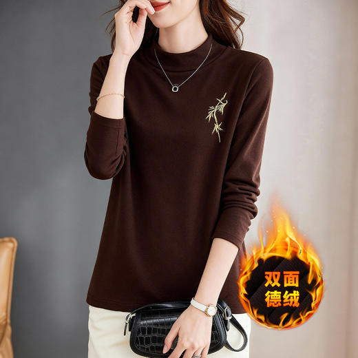德绒半高领打底衫女保暖内搭冬季新款上衣长袖t恤宽松大码胖mm 商品图1