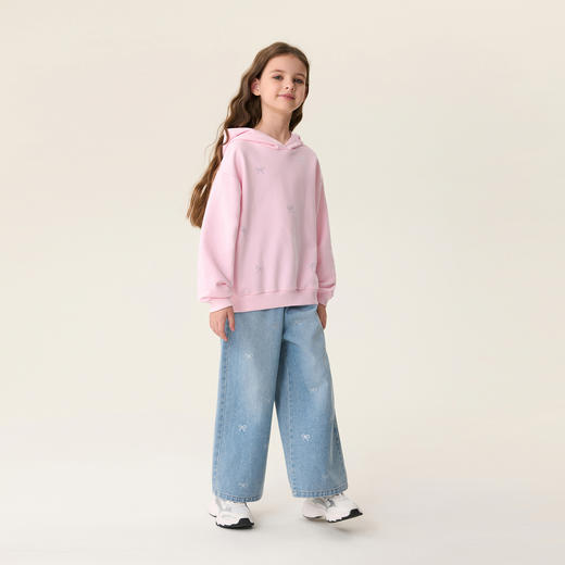 马克珍妮甜美蝴蝶结女童软糯连帽卫衣 儿童套头衫春装新款560179 商品图1