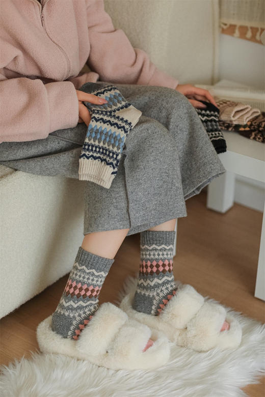 老米优品🎈福利，5双装！《冬日费尔岛提花羊绒袜子》含羊绒9.2% ！礼盒 加厚保暖 ~ 商品图12