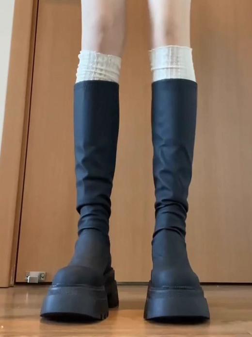 女士弹力长筒靴骑士增高小个子瘦瘦靴子新款松糕厚底高筒辣妹女真长靴35-40 商品图4