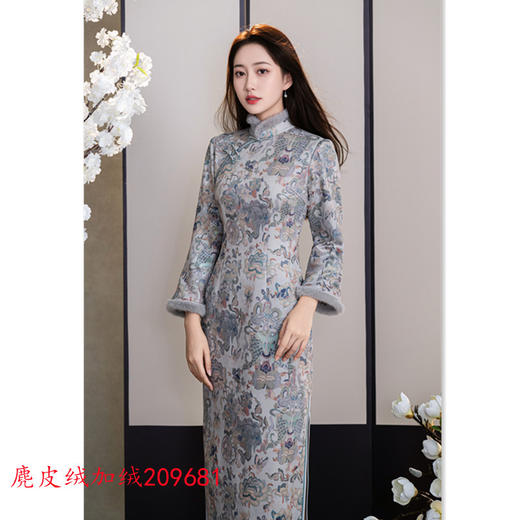 GX复古国风新中式长款麂皮绒加绒旗袍2025冬季新款日常可穿长袖旗袍 商品图2