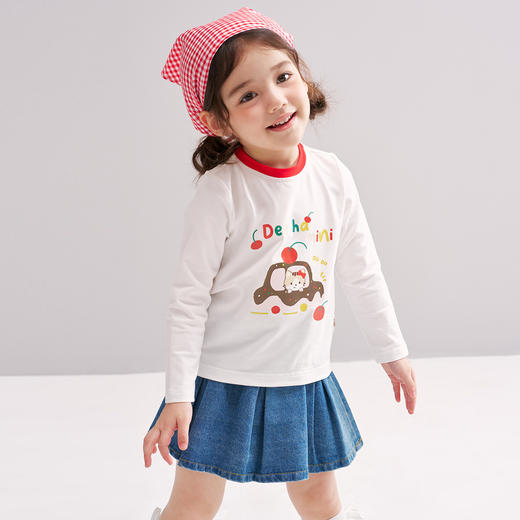 笛莎Deesha 2026春季女童可爱休闲趣味印花基础长袖T恤 商品图4