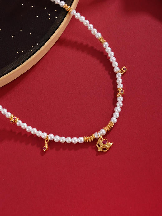 子佩集【灵狐妙影】银S925珍珠项链【QNX0010】3mm珠狐狸镀金2512 商品图3