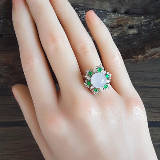 【天然正品】A货翡翠AU750收藏级白金镶钻镶天然细腻浅紫冰种蛋面翡翠吊坠戒指两用款 19.9*16.7*12.1MM（皆取最大值）19号（戒圈可改）201225XY01 商品图7