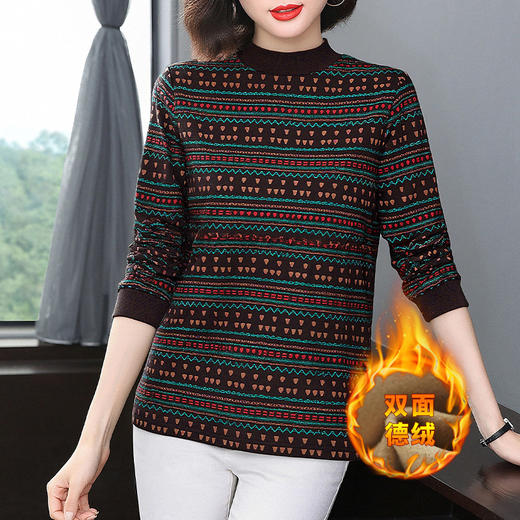 双面德绒半高领打底衫女士内搭新款冬季大码长袖t恤加厚保暖上衣 商品图0