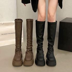 女士弹力长筒靴骑士增高小个子瘦瘦靴子新款松糕厚底高筒辣妹女真长靴35-40