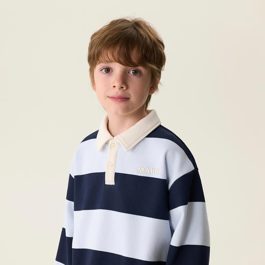 马克珍妮美式学院男童条纹polo卫衣2026年春装新款560133 商品图2